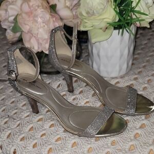 Bandolino Shimmering Silver Ankle Strap Heels